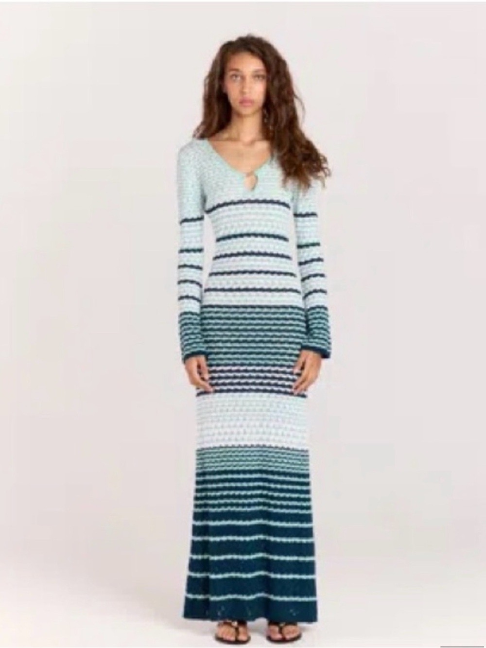 Romy: The Havana Dress  Knit Maxi Dress in Teal and White